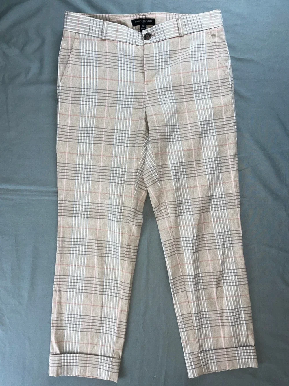 Banana Republic Avery Fit Linen Blend Cuffed Trouser Pants. Women's 2P, MINT!
